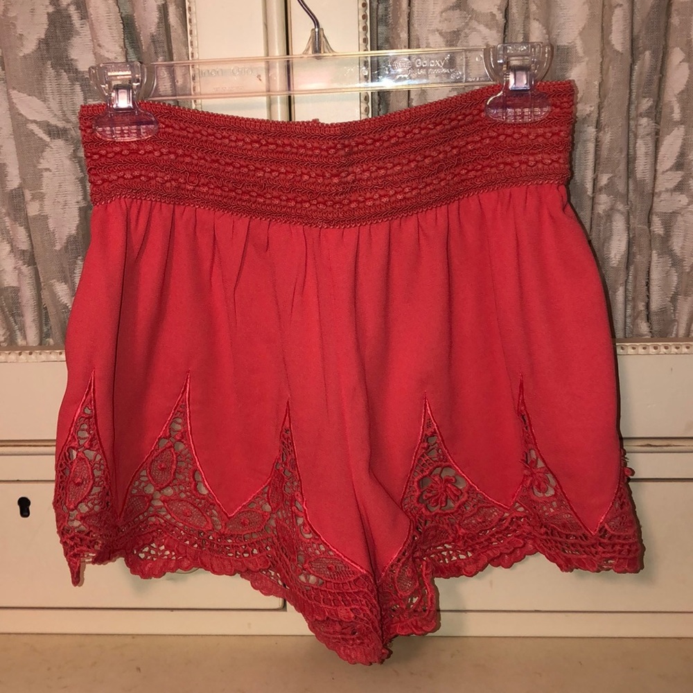 Orange/Salmon Color Embroidered Shorts